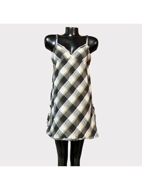 62 Vintage 90's Roxy Plaid Mini Dress Pockets Womens Medium Black White Auction